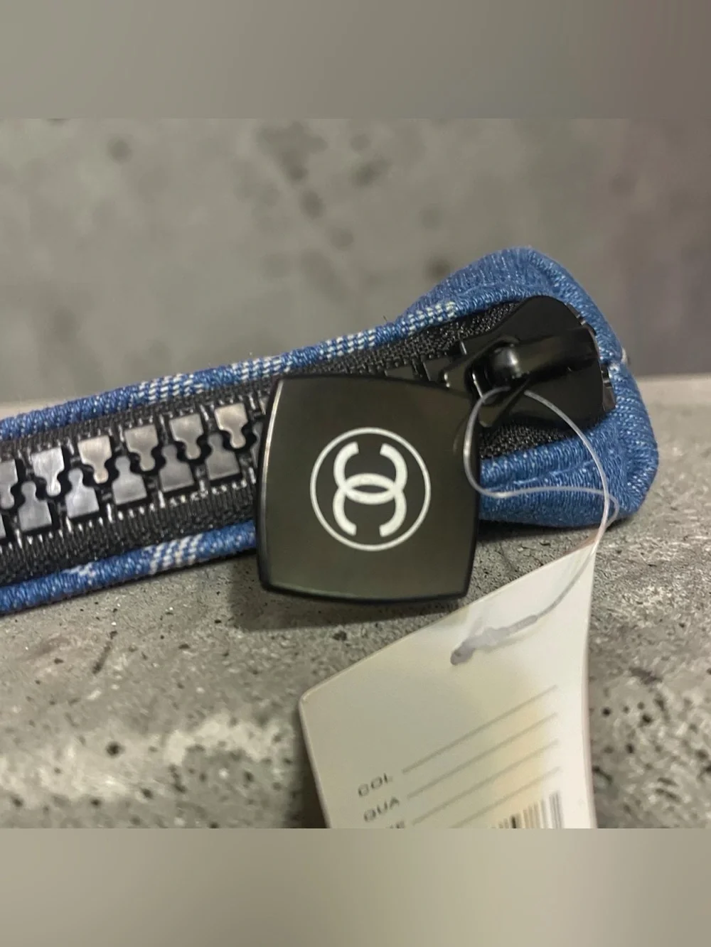 CHANEL Blue CC Logo Zip Pouch Cosmetic Bag NWT